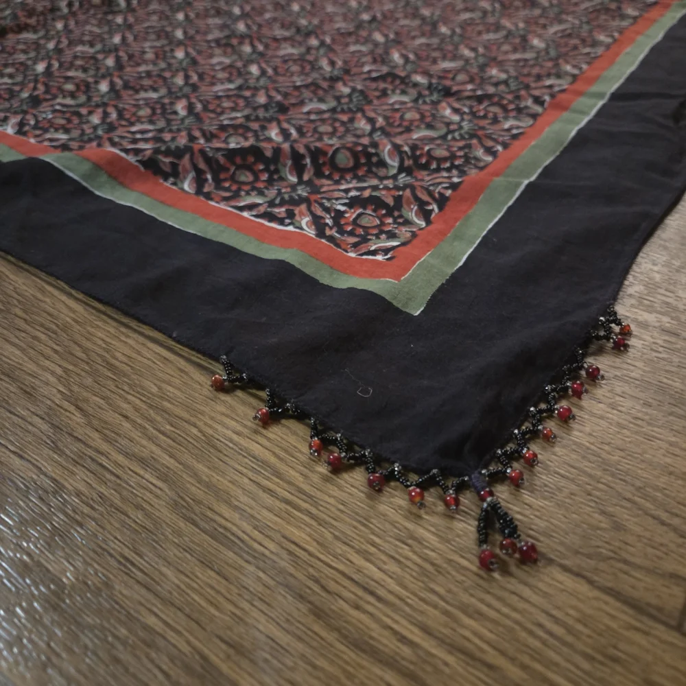 Boho Beaded Fringe Shawl Wrap Scarf Tribal Print Lightweight Large Scarf